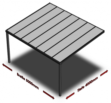 Preview: Überdachung mit VSG 8,76 mm matt, 5 x 4 m